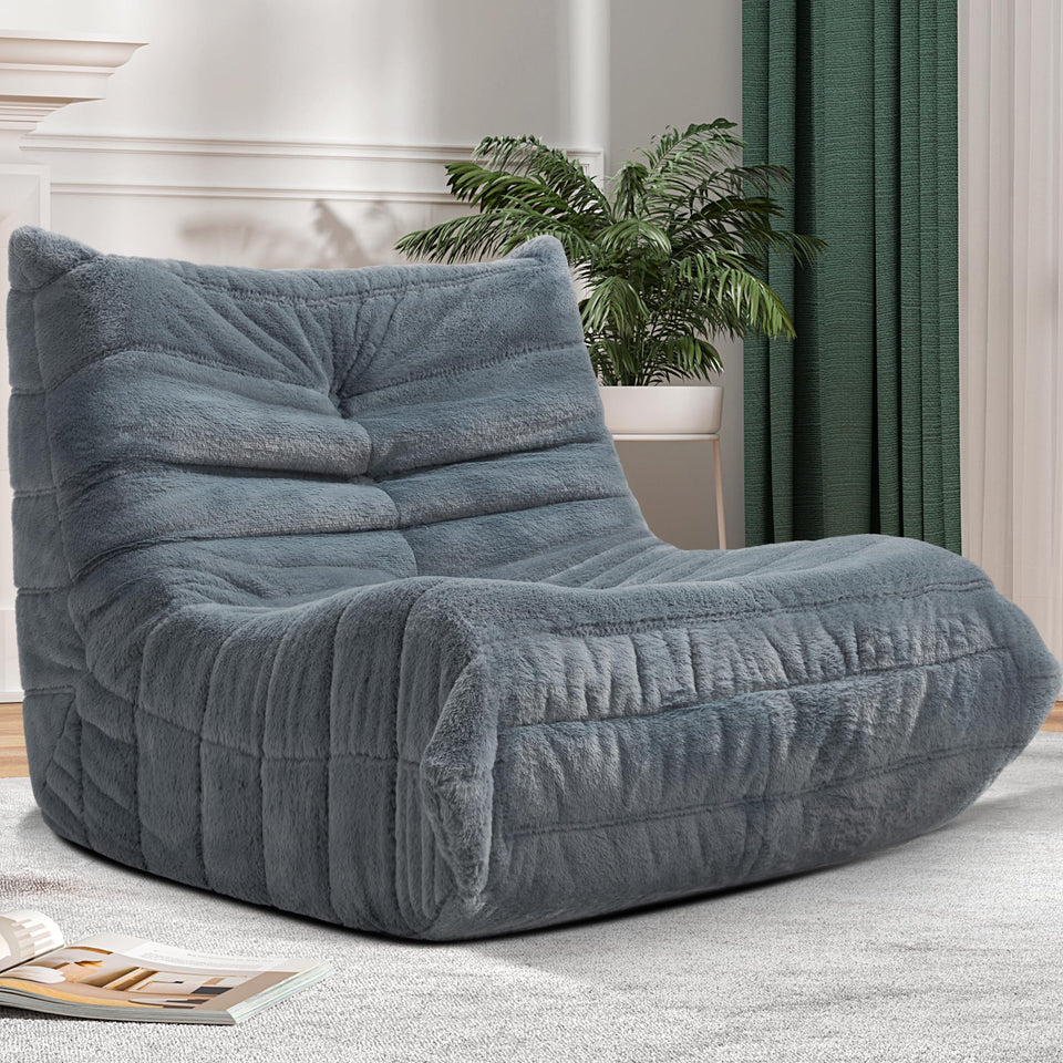 Cansunna bean bag chair in grey plush fabric for cozy home lounging.