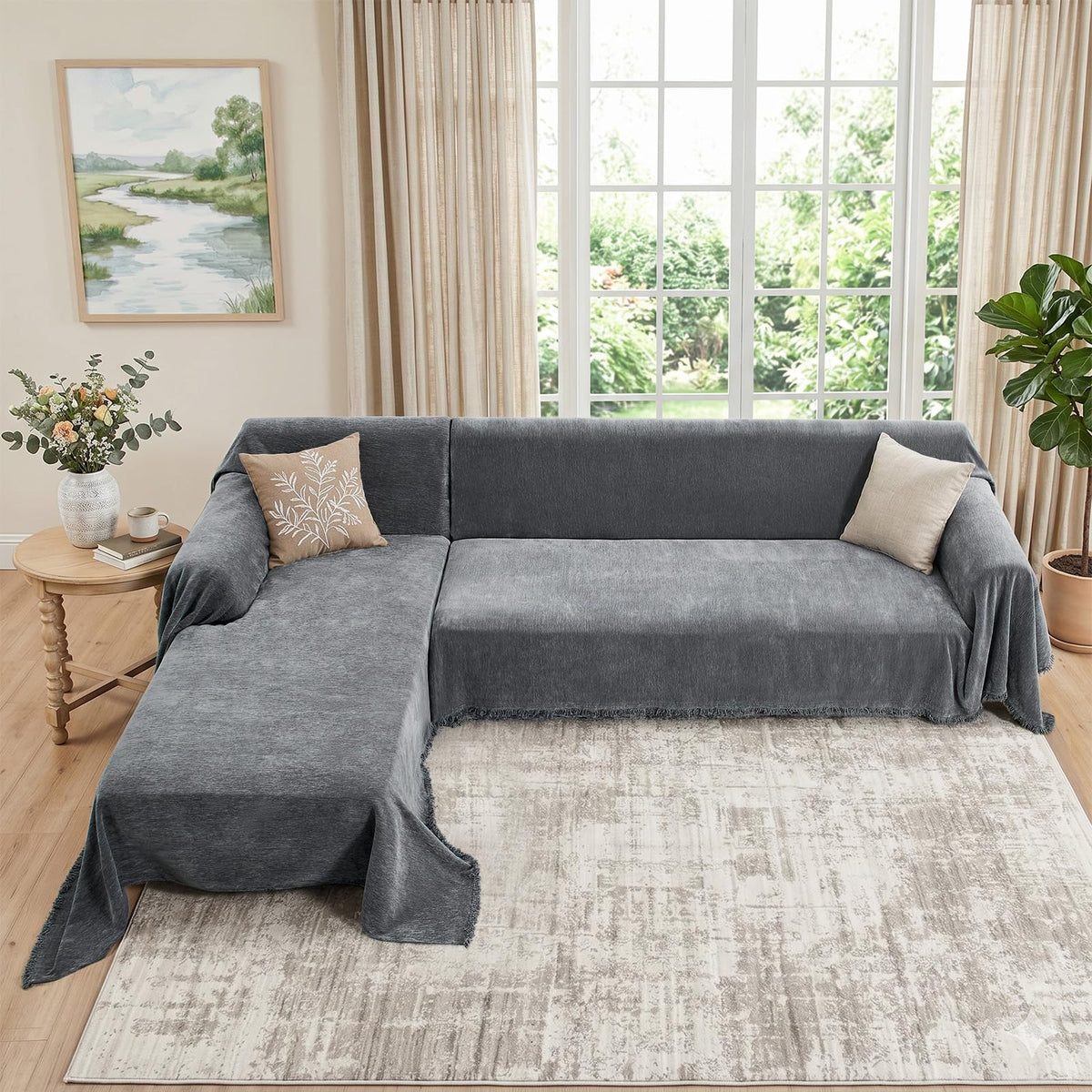 CAPALOCA dark gray couch cover blends with decor