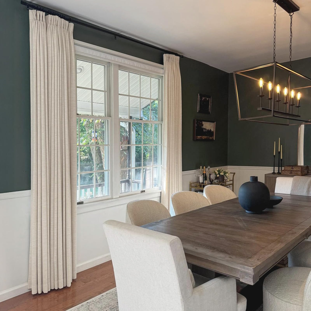 CAPALOCA drapery folds showcase elegant, soft drape with pinch pleat design