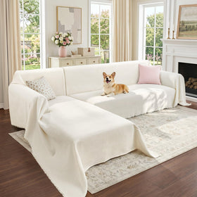 CAPALOCA L-shaped chaise-right sectional cover in beige with soft chenille and pet protection.