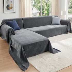 CAPALOCA sectional chenille cover protects furniture from stains and pet hair