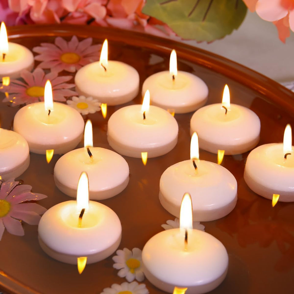 Capaniel 2in floating candle in water creates a warm centerpiece glow.