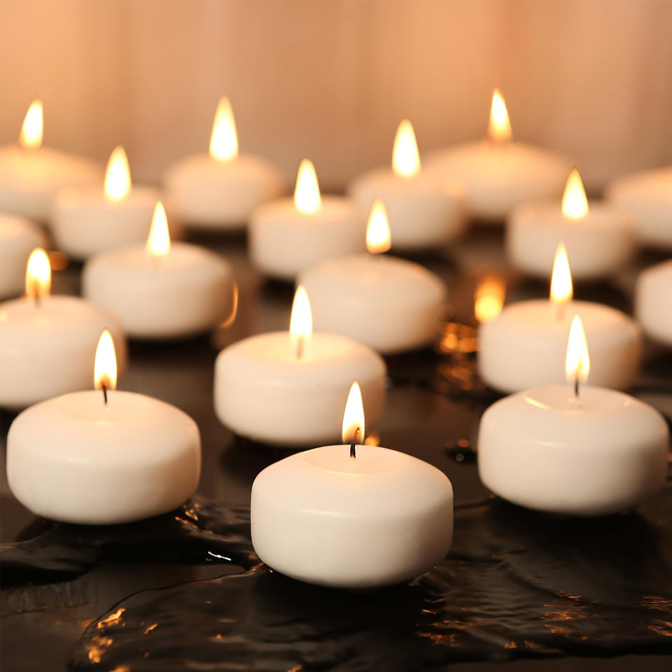 Capaniel 48-pack white floating candles ready for elegant wedding centerpieces.