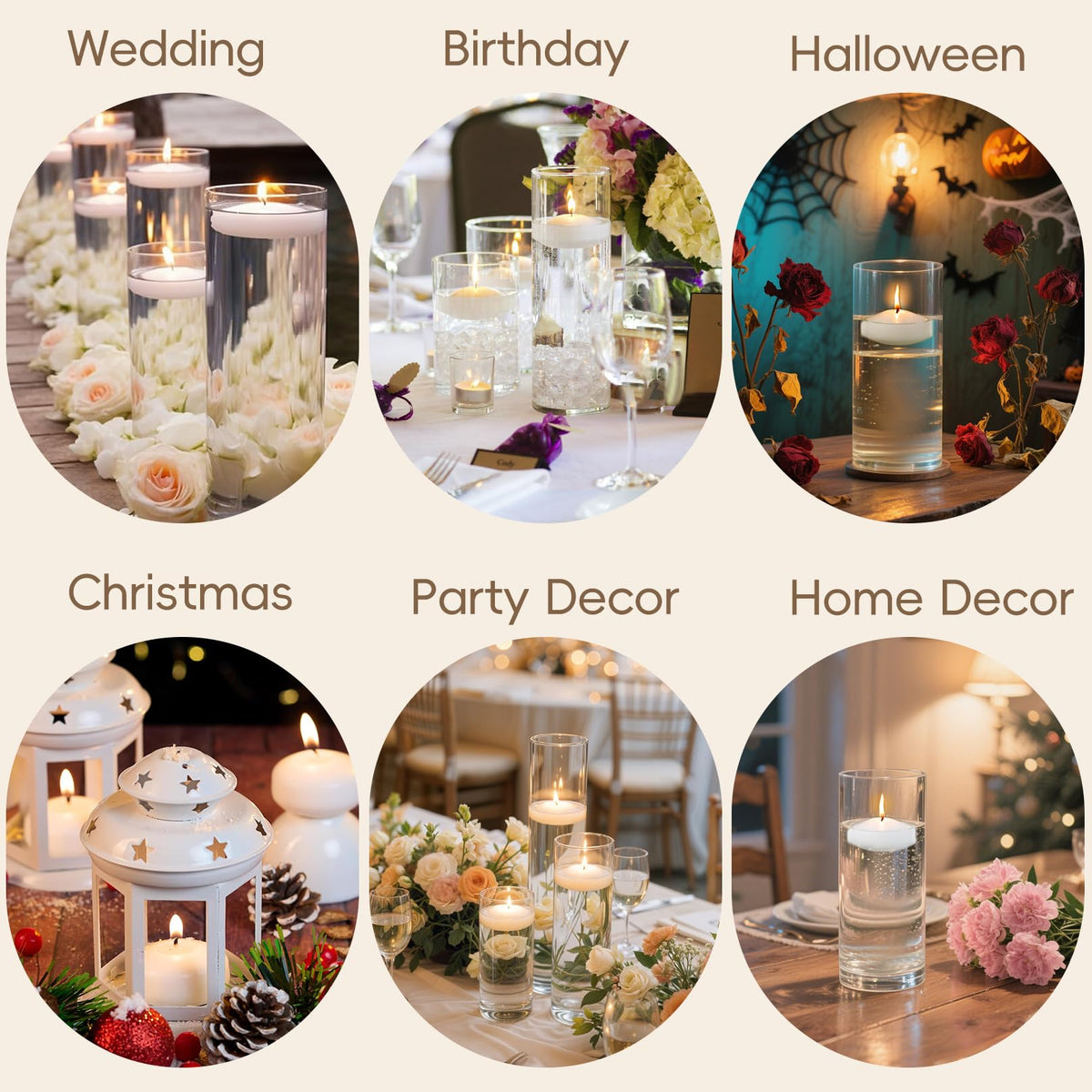 Capaniel floating candles with cotton wicks for stable, smoke-free illumination.