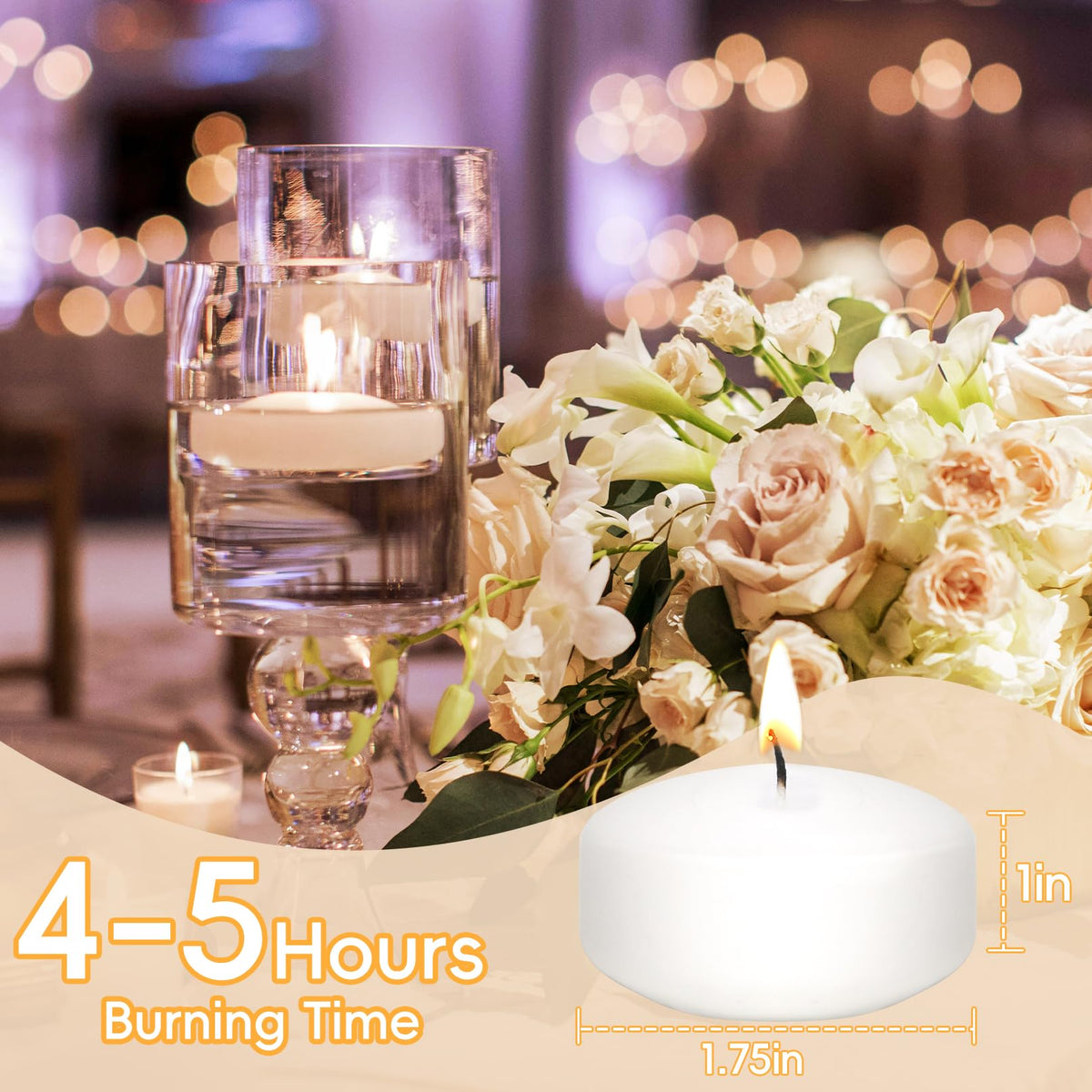 Capaniel long-burning floating candles offer 4-5 hour ambience in water displays.