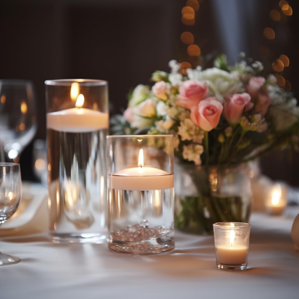 Capaniel wedding centerpiece with clear vases showcases graceful illumination