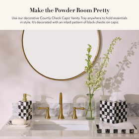 Capiz vanity tray black-and-white Courtly Check adds surface elegance
