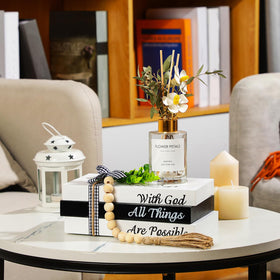 Capoda farmhouse books on shelf add warmth to living spaces.