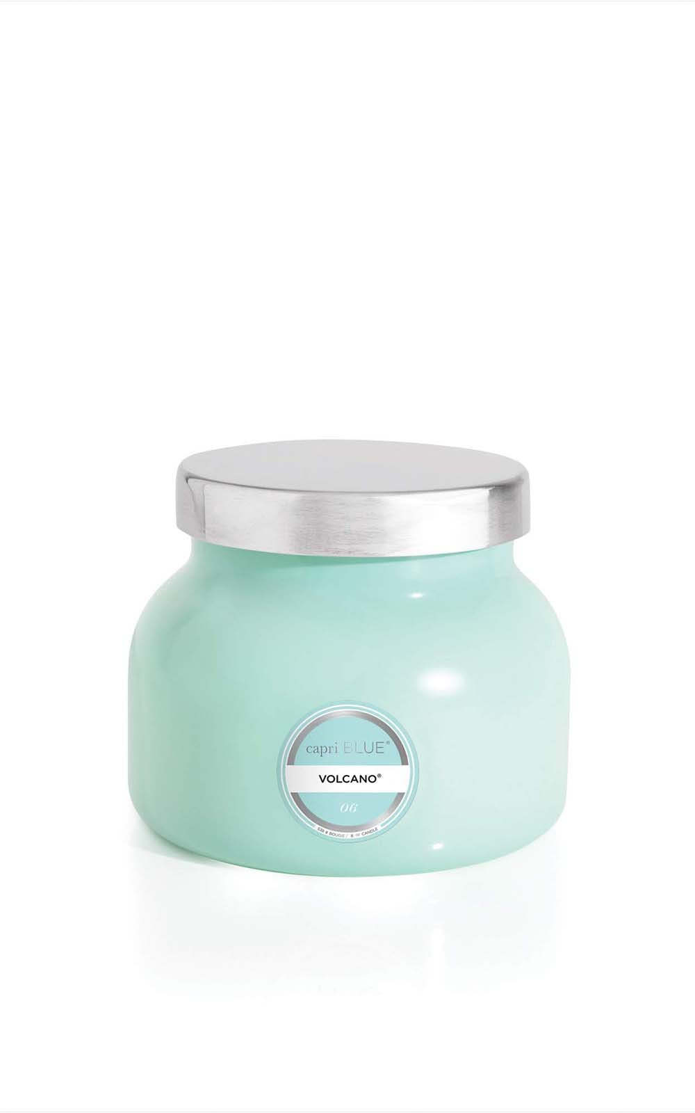 Capri Blue Volcano Aqua Petite Jar front view with chic aqua glass for modern spaces.
