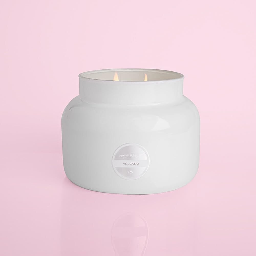 Capri Blue Volcano color jar display showcases brand aesthetic