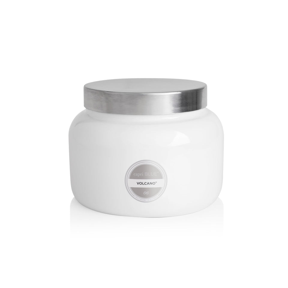 Capri Blue Volcano jumbo white jar candle enhances large rooms