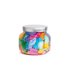 Capri Blue Volcano Rainbow Watercolor Jar ready to brighten spaces with fragrance, color, and ambient mood.