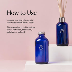 Capri Blue Volcano reed-diffuser reeds in motion for saturated fragrance.