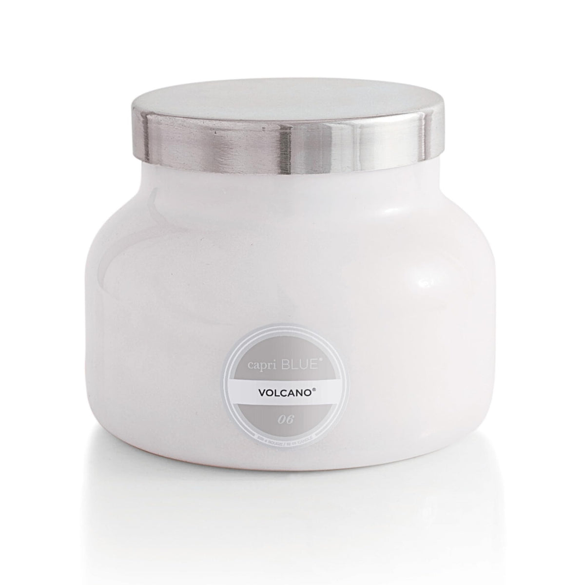Capri Blue Volcano white jar 19 oz for bright tropical ambiance.