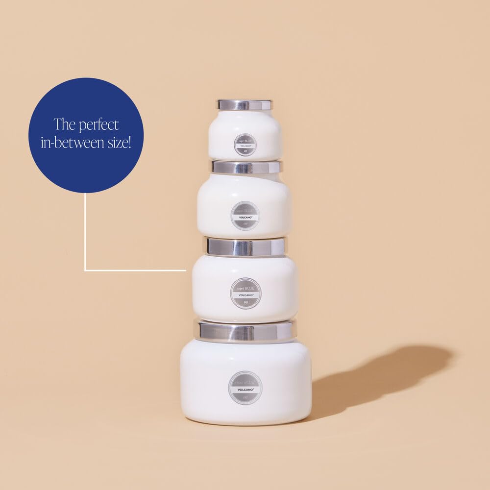 Capri Blue Volcano white jar closeup highlights modern decor appeal