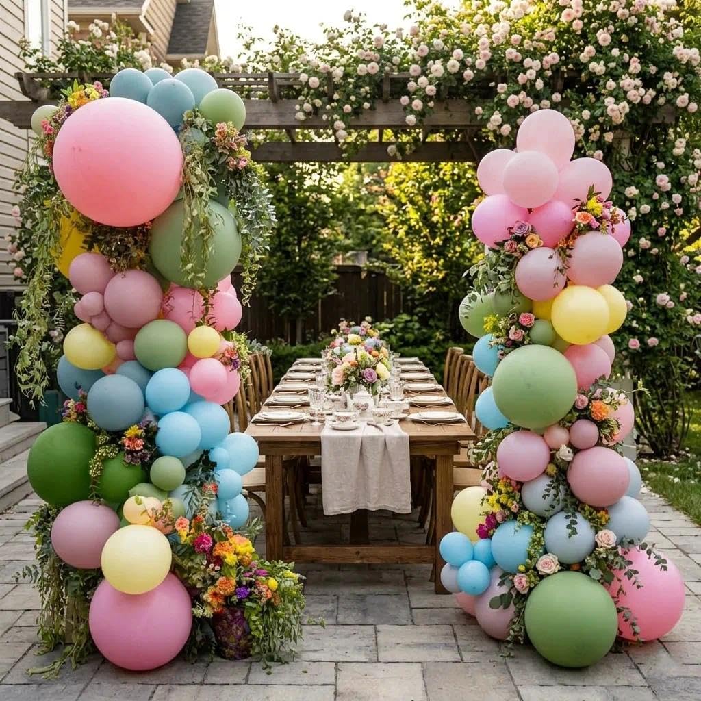 Captank double-stuffed pastel blue balloons create a lush arch for events.