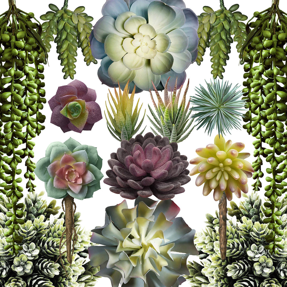 caqpo artificial succulents 15-pack in varied sizes for versatile home decor.