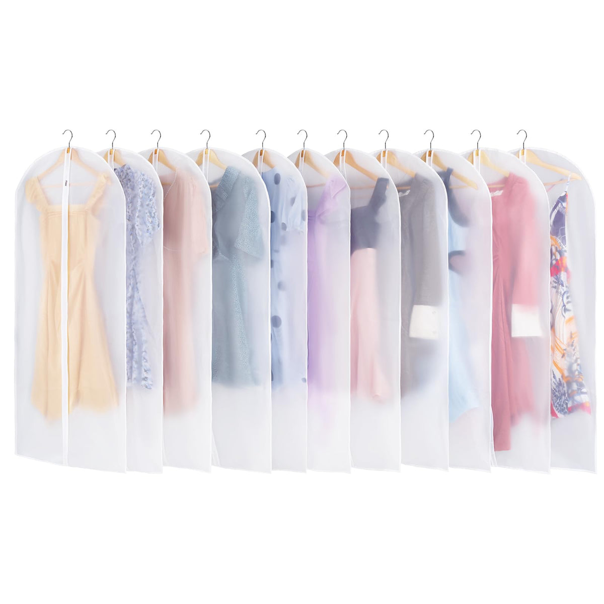 Carbrea garment bags hanging clothes with clear view for easy outfit selection.