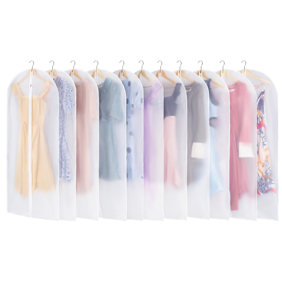 Carbrea garment bags hanging clothes with clear view for easy outfit selection.