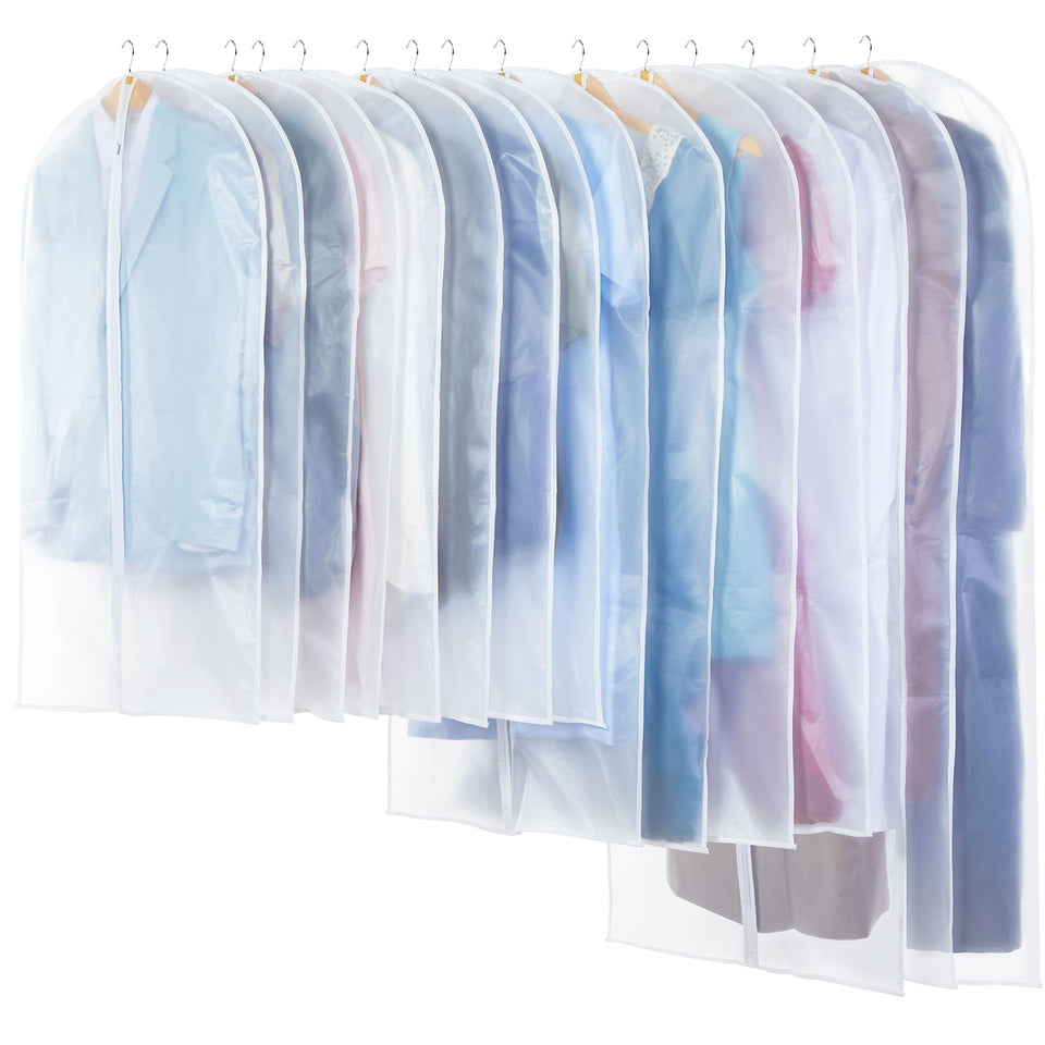 Carbrea 24x40 translucent garment bag with clear view for quick clothing identification.