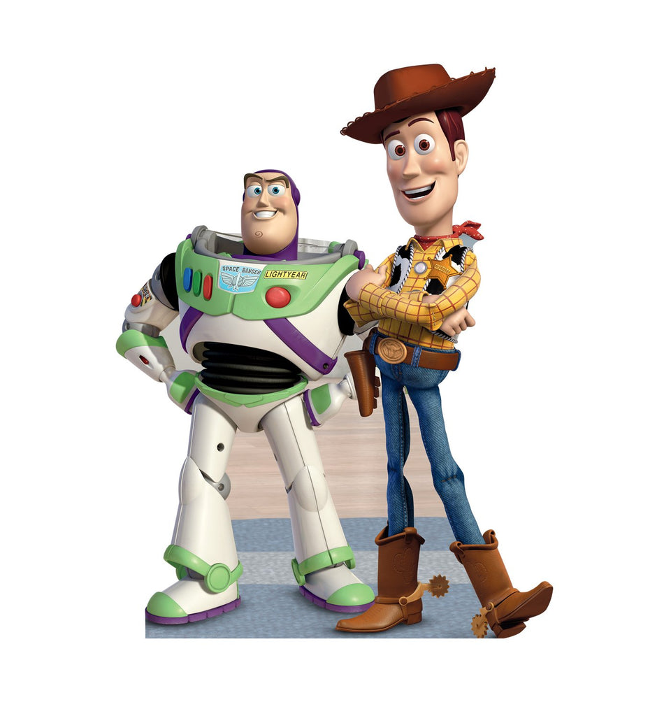 Cardboard People Buzz & Woody life-size cutout assembly, easy setup for events.