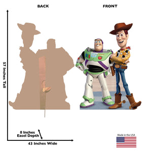 Cardboard People Buzz & Woody life-size cutout front view for photo moments.