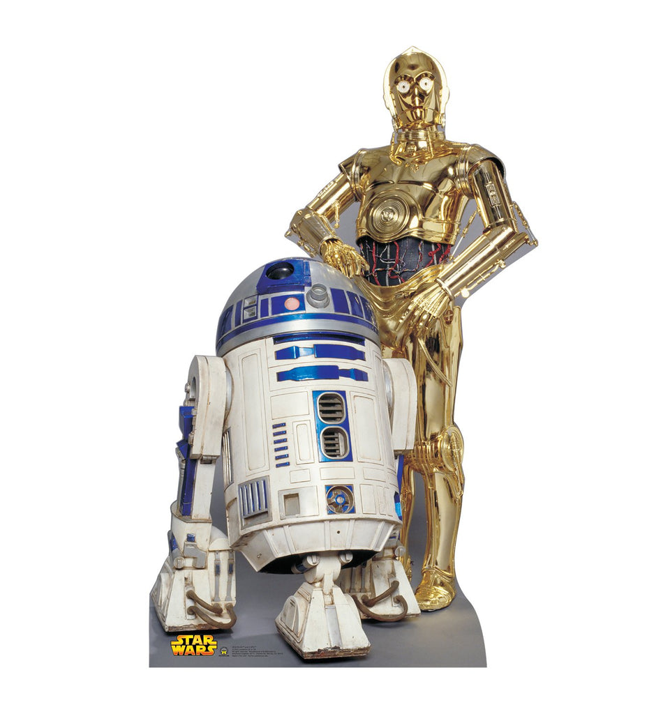 Cardboard People R2-D2 and C-3PO life-size cutout for iconic Star Wars displays.