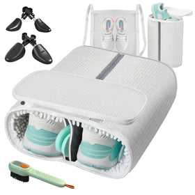 Carefree Finds dual-compartment shoe bag front view safeguards shoes during machine wash.