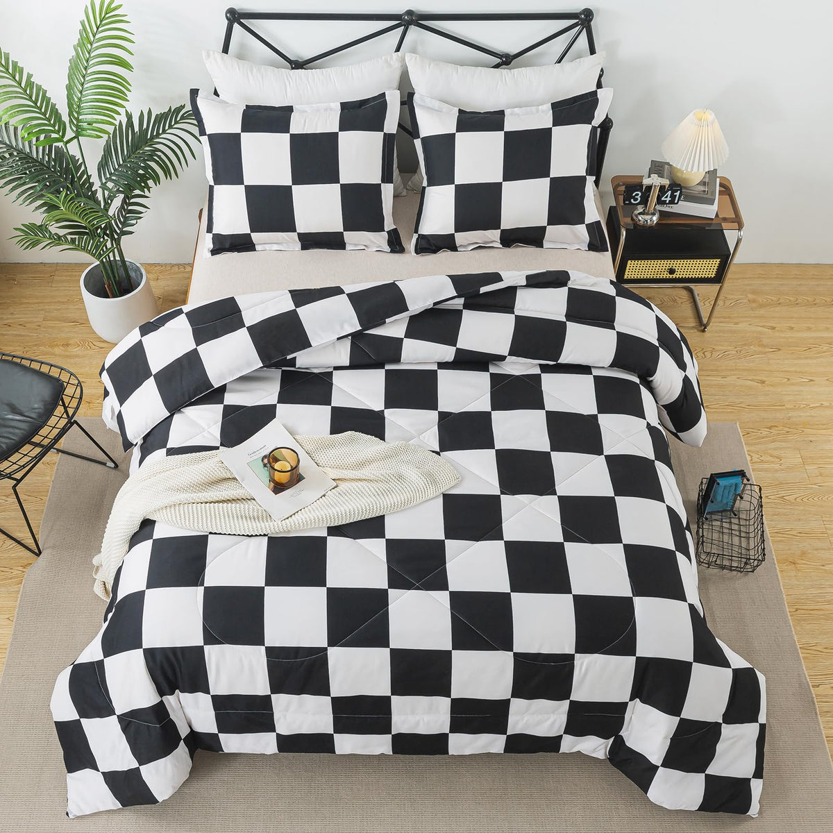 Caressma black and white checkered comforter twin with a timeless grid pattern and soft feel.