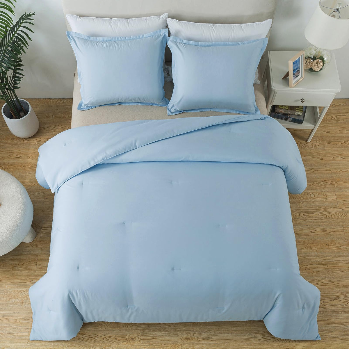 Caressma light blue design fits modern bedrooms for easy styling.