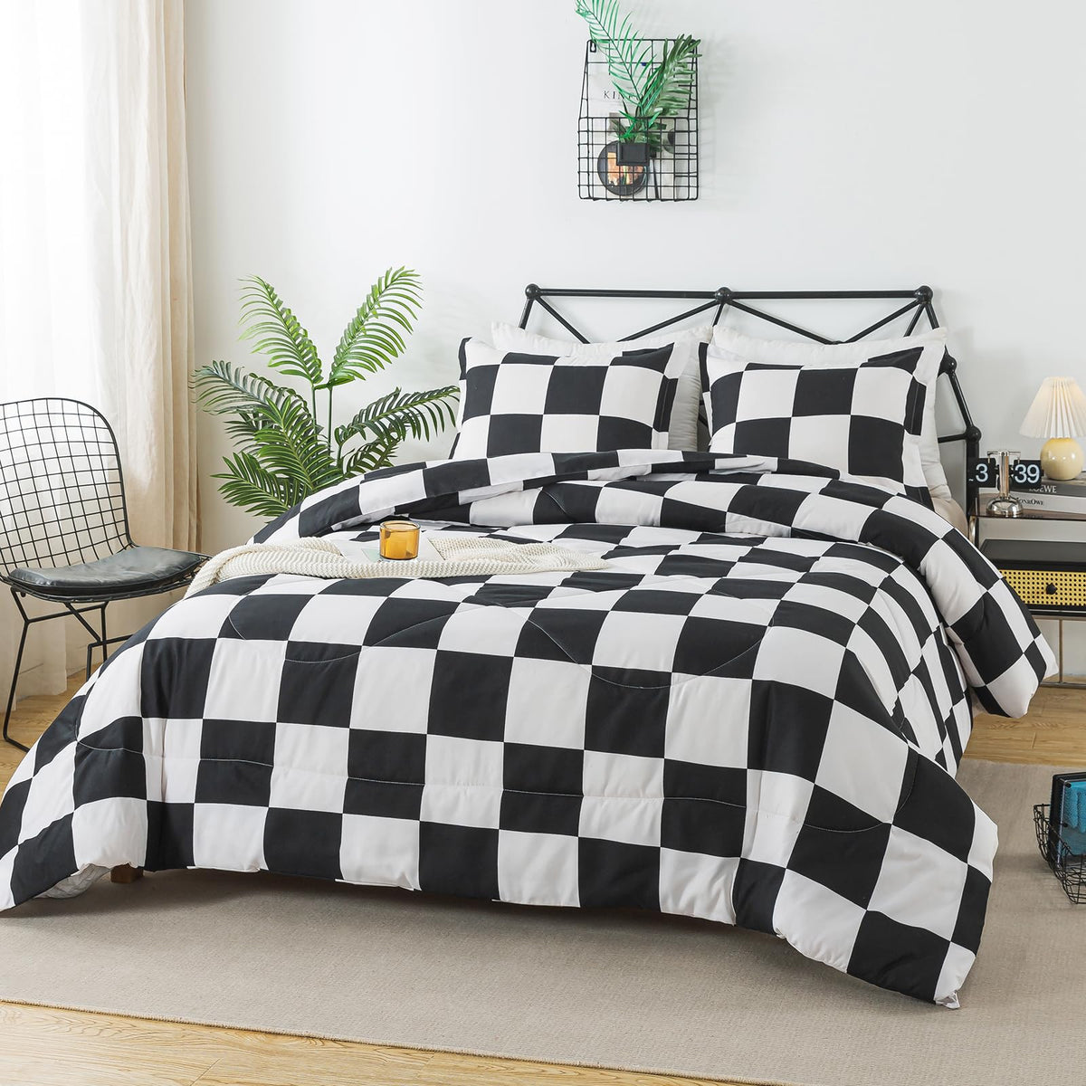 Caressma plaid bedding close-up highlights soft microfiber and breathable, plush warmth.