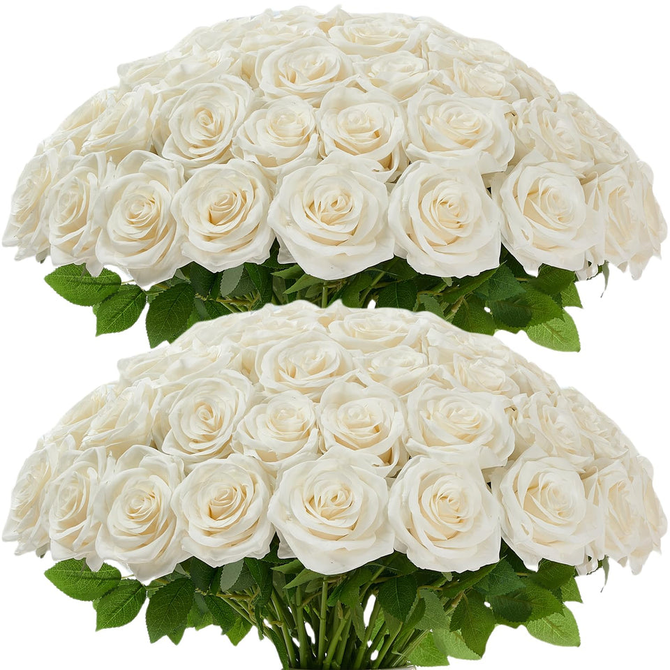 Carlita's Blooms ivory roses 50pcs bulk pack for wedding decor and centerpieces