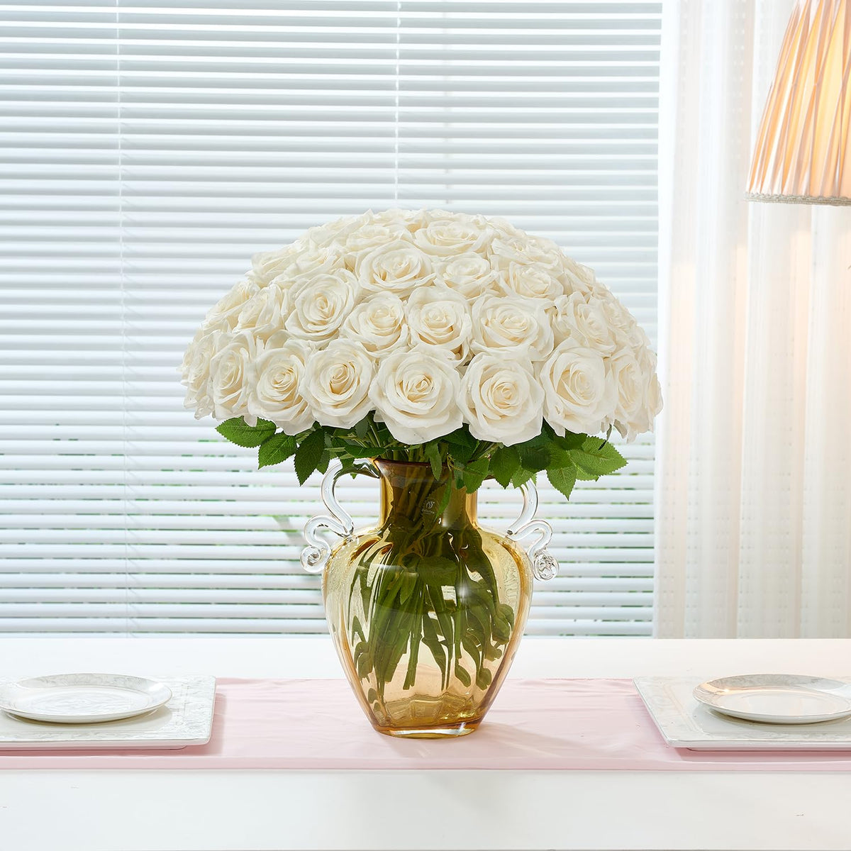 Carlita's Blooms ivory silk roses used as wedding centerpiece accents