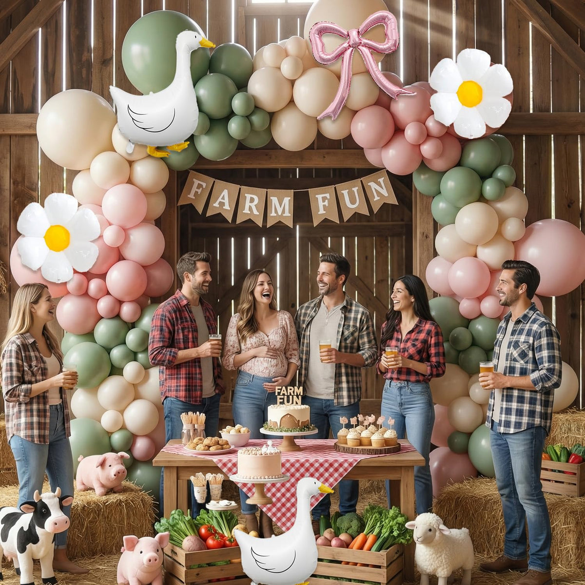 Carnira baby shower arch backdrop styled in soft pastels for photos.