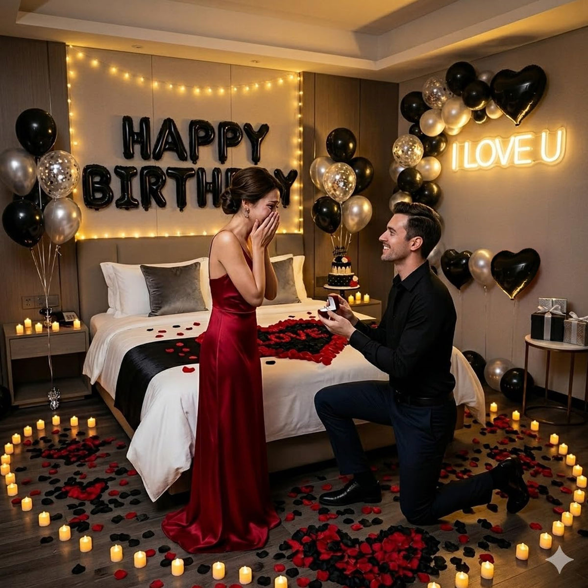 Carnira black matte balloons provide a sleek, masculine base theme.