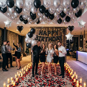 Carnira foil heart and star balloons add festive accents and variety.