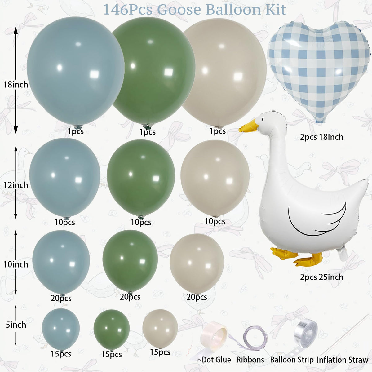 Carnira goose foil and gingham heart balloons add character to the garland