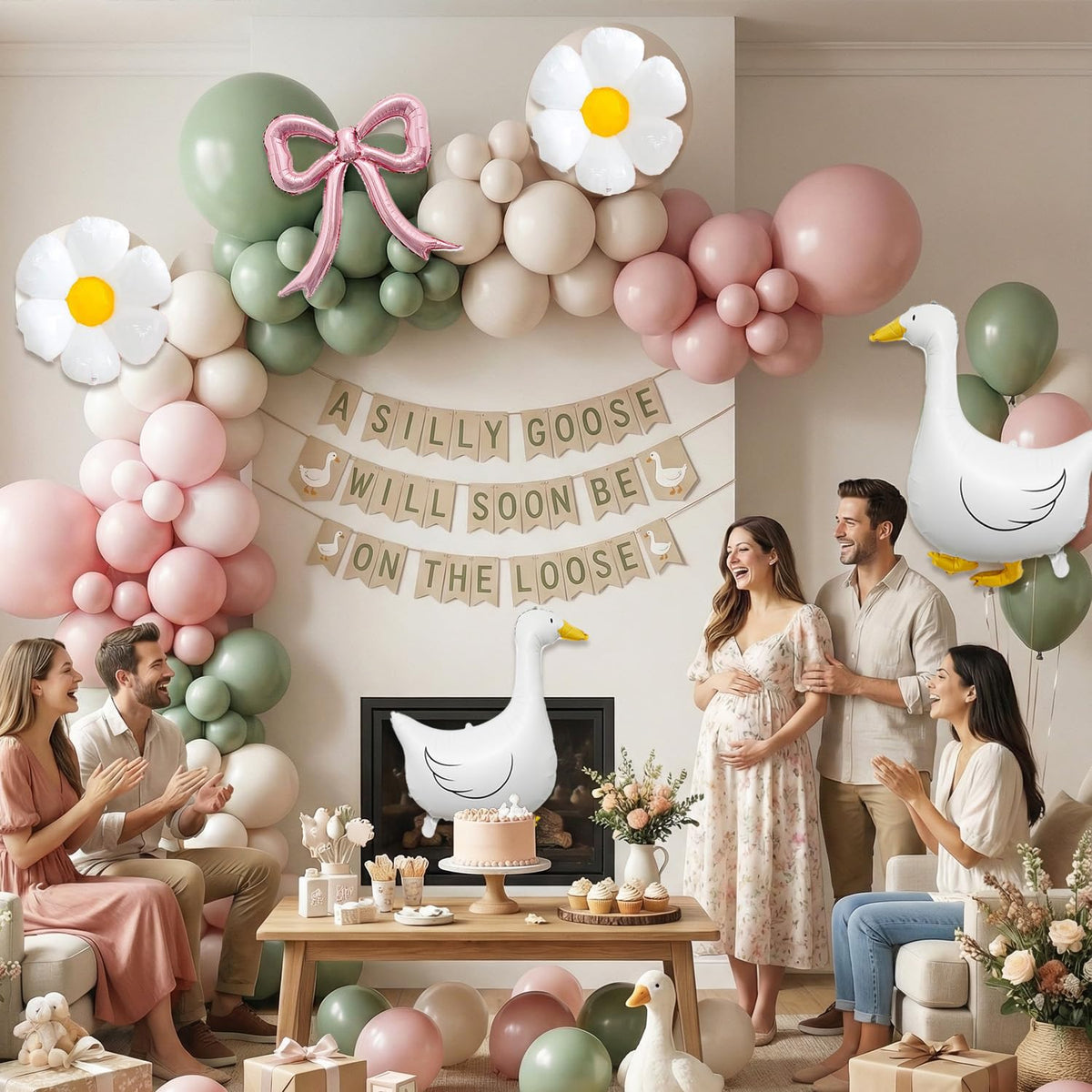 Carnira pink gingham heart balloons add vintage flair to the arch design.