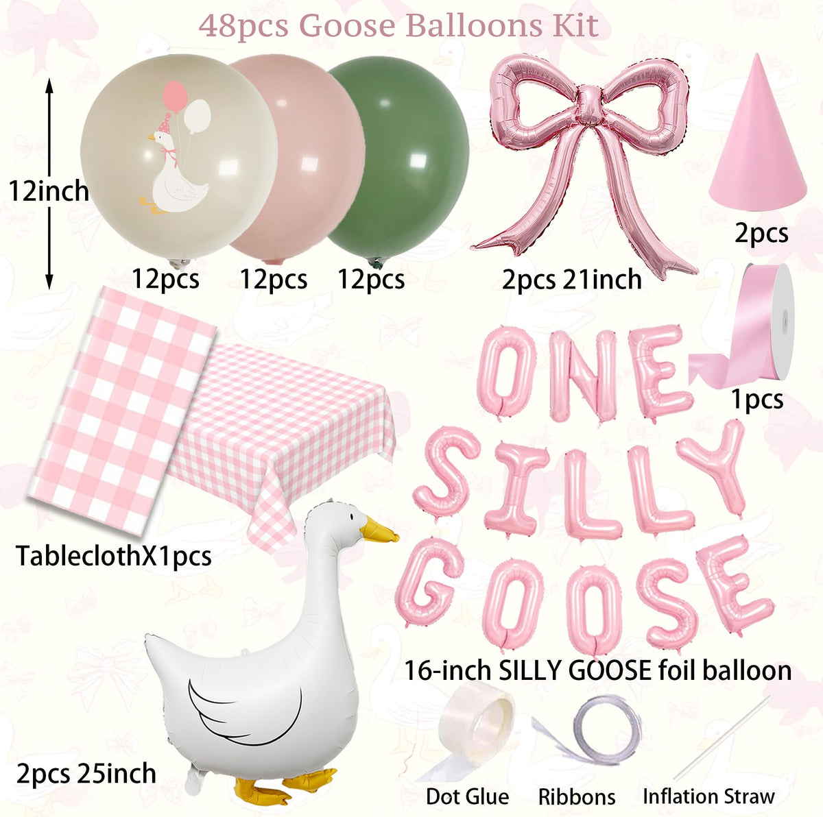 Carnira pink satin bow accents on goose balloons for charming decor