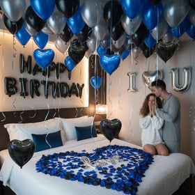 Carnira silver foil hearts balloons add shimmering glamour.