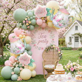 Carnira teapot foil balloons for an elegant tea party backdrop