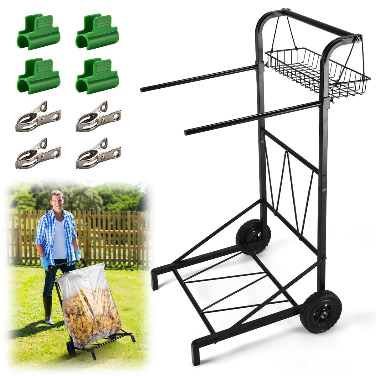 CAROD trash bag holder cart with wheels for easy lawn transport