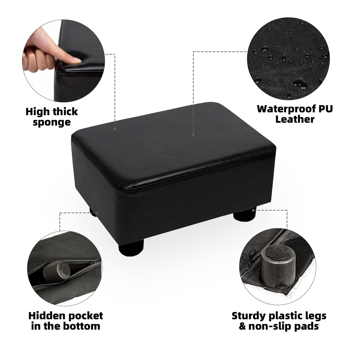 CAROLMADE foot stool hidden pocket image shows storage for keys.