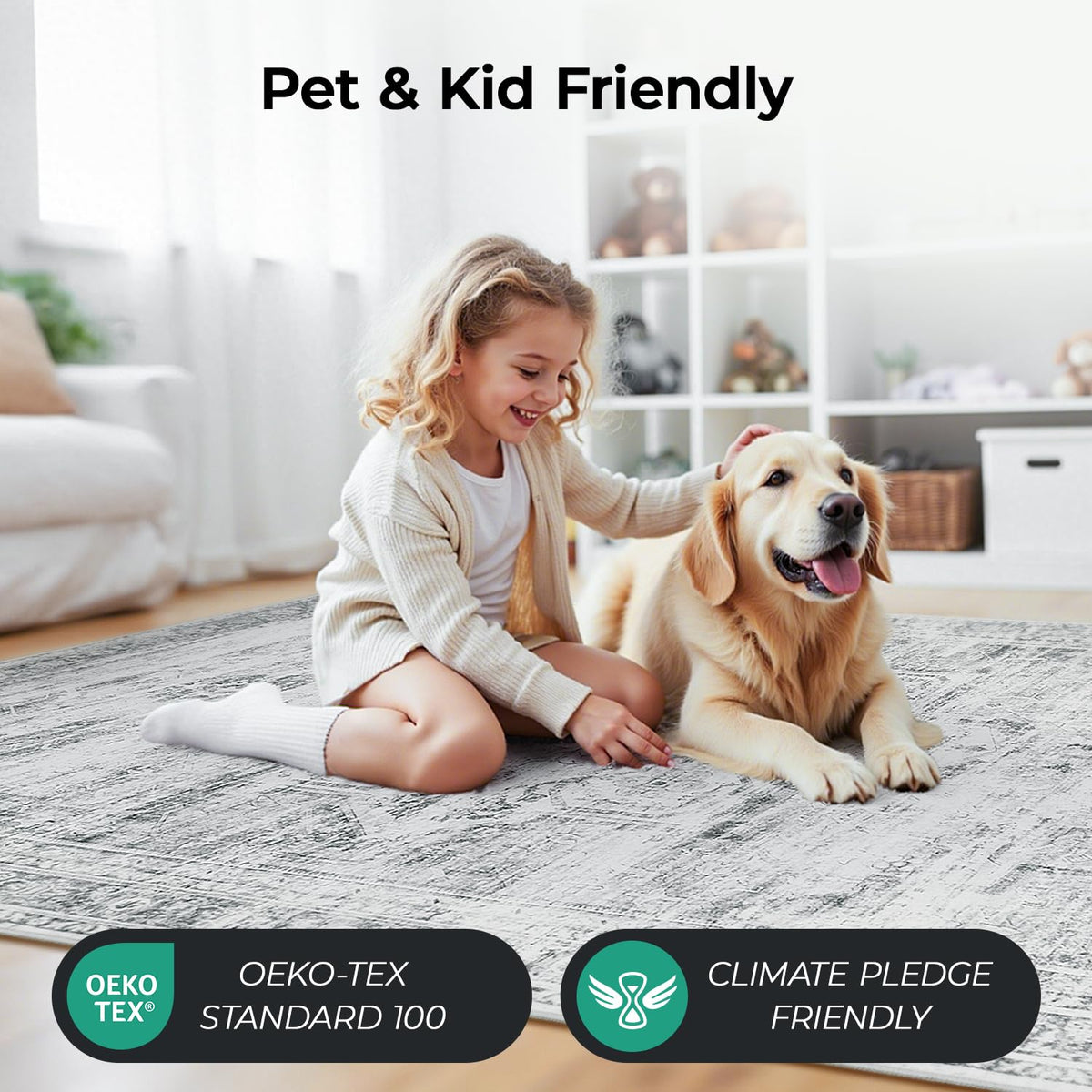 Non-slip rubber backing keeps the rug in place on wood or tile floors.