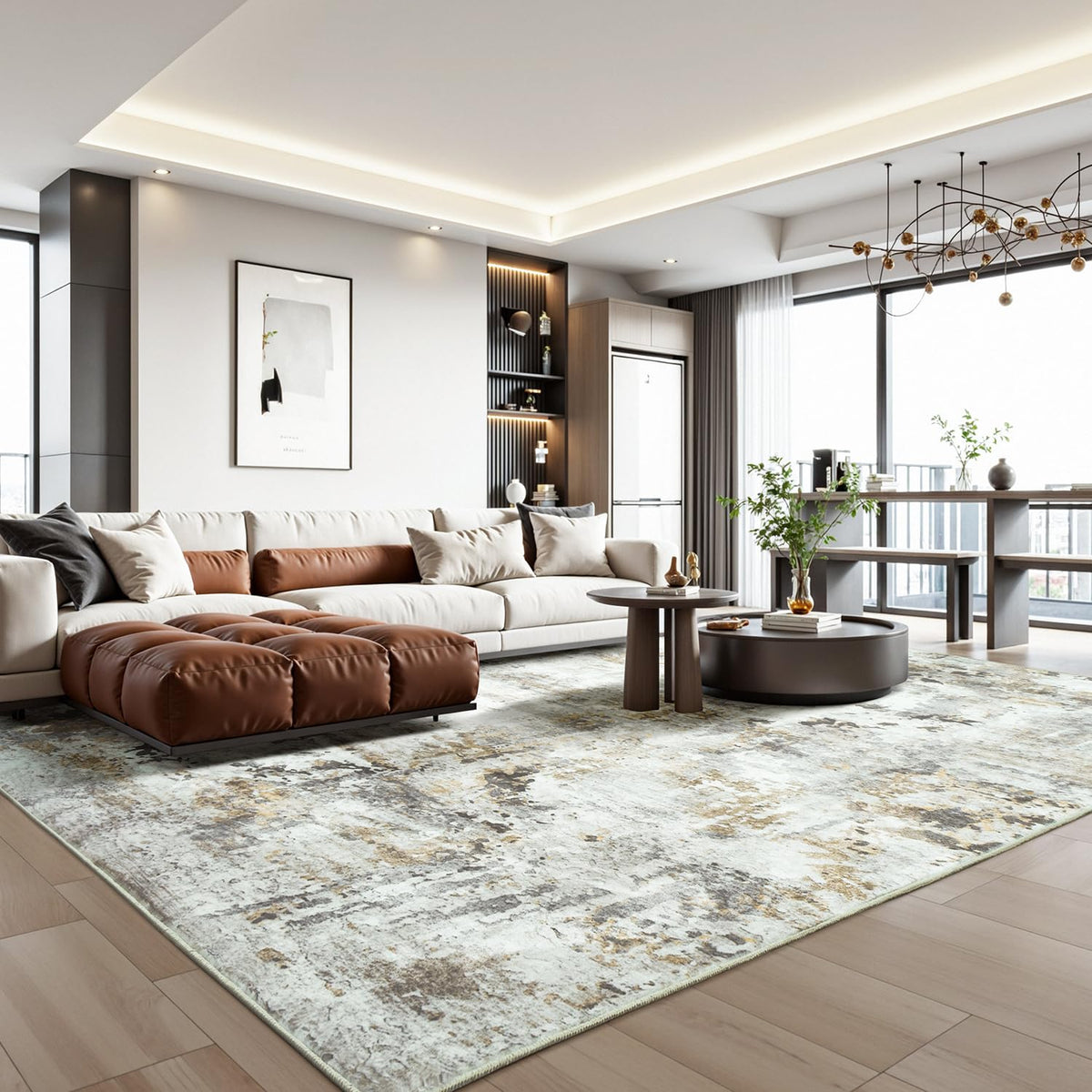 Carpelux 8x10 area rug with abstract neutral pattern to enrich living spaces