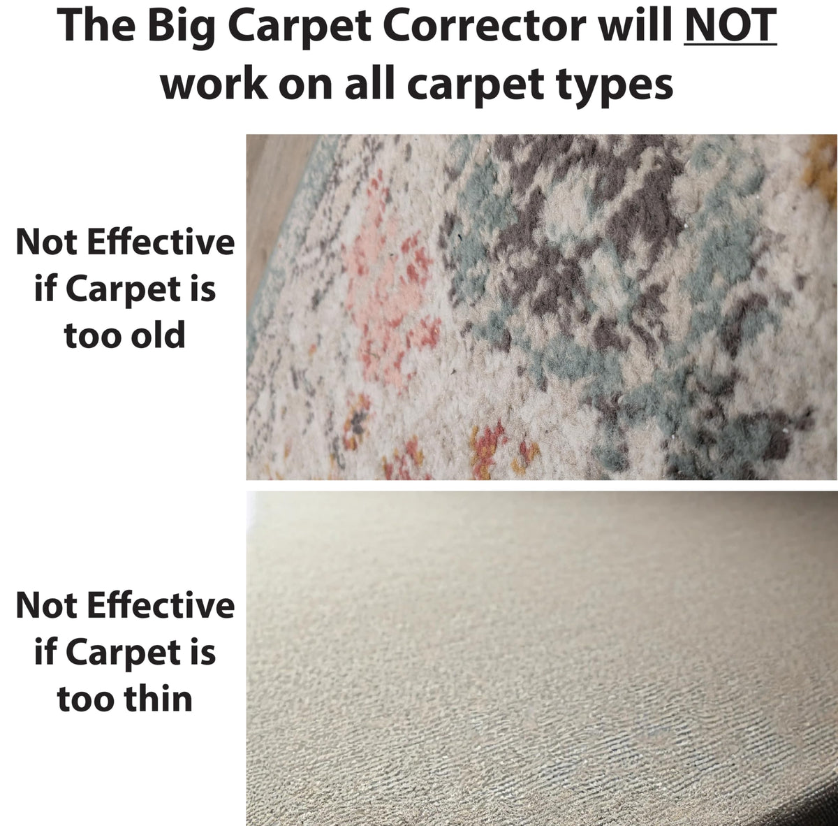 Carpet Corrector uses soft pyramid bristles to fluff fibers without damage.