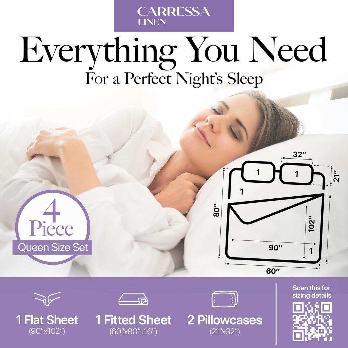 Carressa Linen deep-pocket 16-inch fitted sheet hugs tall mattresses for a secure fit.