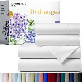 Carressa Linen Hydrangeas 600 Series close-up shows silky sateen texture for hotel-quality softness.
