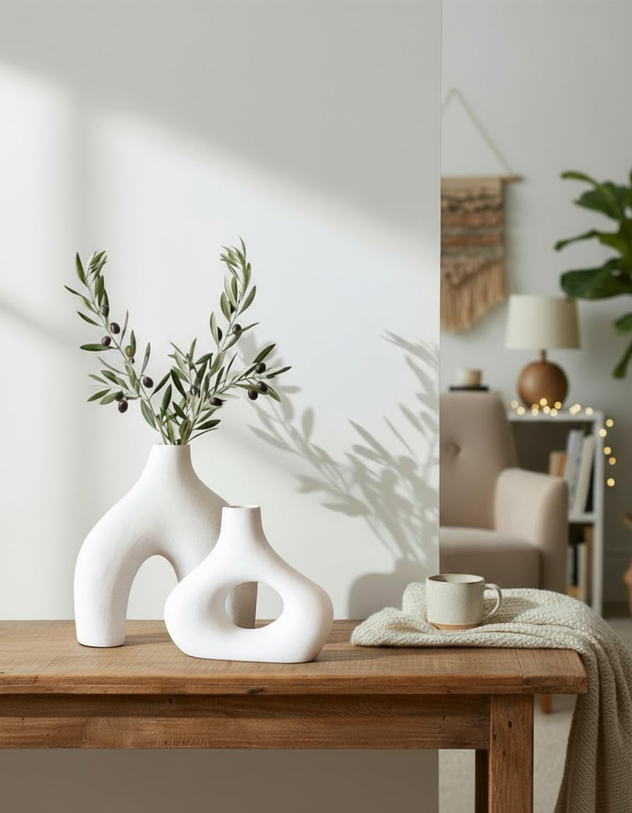 Carrot's Den donut vase white large for living room display and office desk styling.