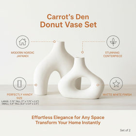Carrot's Den donut vase set of 2 showing matte white finish and soft curves.